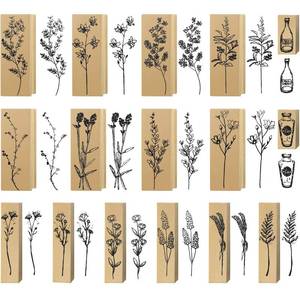 lot 14448 image: Zonon 16 Pcs Wooden Rubber Stamps, Plant and Flower Stamp Set for Crafting