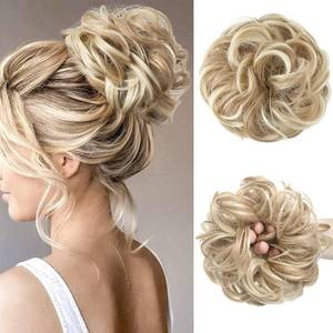 lot 14453 image: CJL HAIR Large Messy Bun Hair Piece Wavy Curly Scrunchies Synthetic Chignon Ponytail Hair Extensions Thick Updo Hairpieces for Women Dirty Blonde