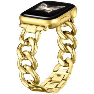 lot 14456 image: DaQin Gold Band Compatible with Apple Watch Bands for Women 40mm 38mm 41mm 42mm, Metal Chain Link Steel Replacement Accessories Bracelet for iWatch Bands Series 11 10 9 8 7 6 5 4 3 2 1 SE, Gold