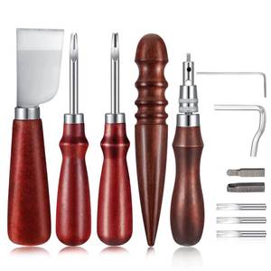 lot 14467 image: 5 Pieces Leather Knife Set Includes 7 in 1 Leather Groover Tool 2 Pieces Edge Beveler Cutting Knife Sandalwood Craft Device, Handle Tools for DIY Craft Cutting