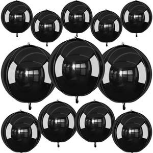 lot 14473 image: 12PCS Metallic Black Round Foil Balloons 22 15 10 Chrome Black Balloons