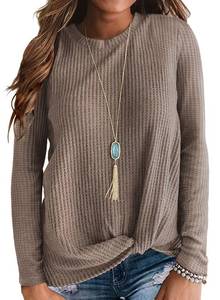 lot 14483 image: Neineiwu Womens Loose Blouse Long Sleeve T Shirts Twist Knot Casual Tops (Medium, Beige)