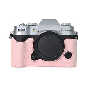lot 14485 image: VOVMOEYA Camera Case for FUJIFILM X-T50 Mirrorless Digital Camera,Fuji XT50 Half Case with Soft Microfiber Inner,Function Well with 14-20 Thread Hole Retro PU Leather Litchi Stria-Pastel Pink