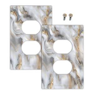 lot 14494 image: Lolreai Outlet Covers Gray Golden Abstract Marble Luxury 1 Gang Duplex Light Switch Cover Plate Decorative Wall Plates Electrical Switchplate Receptacle for Bathroom Bedroom Decor��2 Pack��