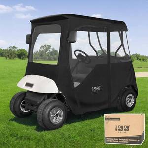 lot 19498 image: 10L0L Golf Cart Deluxe Enclosure for EZGO TXT & RXV 2 Passenger, 4-Sided Clear PVC Window Rain Cover with Zipper Entry, Black