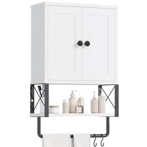 lot 19503 image: YUNSCEND Bathroom Wall Cabinet, White Medicine Cabinet with Towel Rack (Cosmetic Damage)