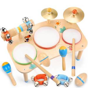 lot 19507 image: Wingyz Baby Drum Set, 11-in-1 Wooden Musical Instruments for Toddlers 1-3 (1 Piece Broken)