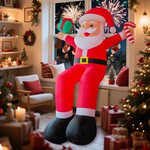 lot 19515 image: eLUUGIE 10ft Giant Christmas Inflatable Seated Santa Claus Outdoor Decorations, Blow up Sitting Santa Claus on Roof, Xmas Yard,Patio,Bench,Stairs,Balconies,Eaves