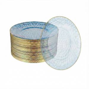 lot 19519 image: R-kay 100 Pack Blue Plastic Plates - 6 Inch Hammered With Gold Rim, Sturdy, Durable And Extra Heavy duty Blue Dessert Plates Disposable - Ideal For Appetizer And And For Desserts.