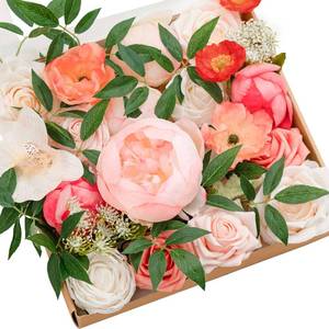 lot 19524 image: Lings moment Artificial Pink Wedding Flowers Combo, Coral & Ivory, Grand