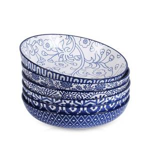 lot 19525 image: Selamica Porcelain 26 Ounce Pasta Bowls Set of 6, 8 inch Wide and Shallow Salad Bowls, Serving Bowls, Microwave & Dishwasher Safe, Sturdy & Stackable, Vintage Blue