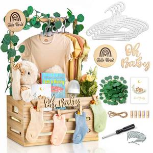 lot 19540 image: Wooden Baby Shower Crate Closet - Personalized Baby Gift Baskets with Hangers, Large Newborn Boys Girls Clothes Storage Box for Newborn New Parent