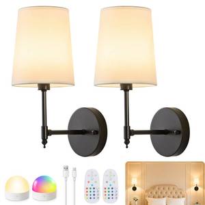 lot 19549 image: Vitnucrol Battery Operated Wall Sconces Set of 2, Fabric Lampshape, Black