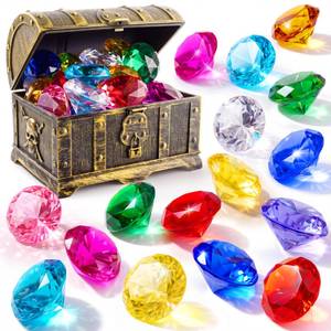 lot 20113 image: Sloosh Diving Gems Pool Toys, 16 Big Colorful Diamond with Pirate Treasure Chest,Swim Dive Toy for Kids Underwater Gemstone Swimming Training Gift Water Pool Games(Gold)