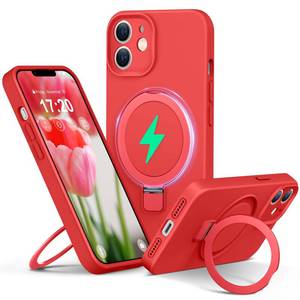 lot 20121 image: PuyaTeya Silicone Case for iPhone 11 with Magnetic Stand, Red