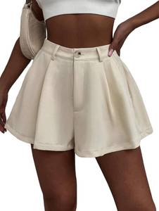 lot 20142 image: XinYangNi Womens Casual Elastic High Waisted Wide Leg Flowy Shorts Pleated Dressy Summer Shorts Off-White Large