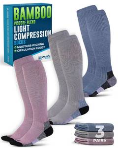 lot 20146 image: Doctors Select� Light Compression Socks for Women & Men - 3 Pairs, Knee High Comfort and Support, 8-15 mmHg Compression Socks Women, Gray, Blue, Rose