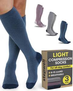 lot 20147 image: STEPWELL Bamboo Viscose Light Compression Socks for Women & Men, 3 Pairs, 8��15 mmHg �� Soft Comfortable Travel Socks for Flying, Reduce Swelling & Fatigue, All-Day Wear  Gray, Blue, Rose-3P