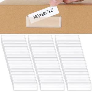 lot 20160 image: Jeyiour 100 Pcs Label Holders Adhesive Nameplate Pockets Storage Bin Labels Index Card Holder Shelf Plastic Peel Stick for Classroom Supermarket Bookshelf Library Student Box Drawer (2 x 0.6 Inch)