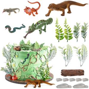 lot 20164 image: Simgoing 19 Pcs Reptile Cake Toppers Safari Animals Cake Decorations