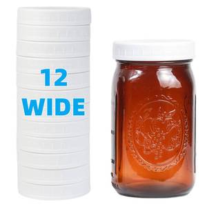lot 20168 image: Bedgeta 12 Pack White Plastic Wide Mouth Mason Jar Lids with Silicone Rings, Plastic Mason Jar Lids for Ball, Kerr and More,86mm, Canning Lids