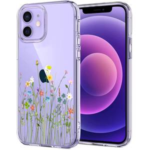 lot 20170 image: Unov for iPhone 12 Mini Case, Clear with Embossed Design, Flower Bouquet