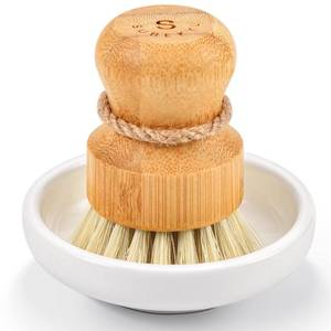 lot 20182 image: SUBEKYU Bamboo Dish Scrub Brush,Vegetable Brush,1 Pack with Ceramic Holder