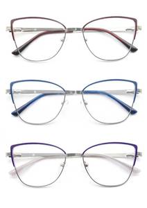 lot 20195 image: OLOMEE Reading Glasses Women Blue Light Blocking Lightweight Thin Computer Readers 0.75 Stylish Fashion Cateye Reader Glasses Durable Full Metal Frames Spring Hinges 3 Pack,Anti EyestrainGlareUV