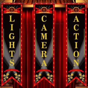 lot 20196 image: Tegeme 3 Pcs Movie Night Porch Sign Banner Theater Welcome,Black,Delicate