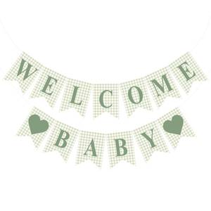 lot 20200 image: Hahafelt Welcome Baby Banner for Baby Shower Decorations, Green