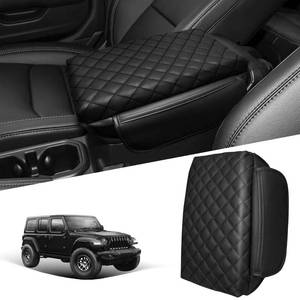 lot 20203 image: Center Console Cover for Jeep Wrangler JL 2018-2026 & Gladiator JT 2020-2026 1.2in Thickness Armrest Cover Leather Arm Rest Lid Protector Cushion Pad with Stroage Pockets Interior Accessories (Black)