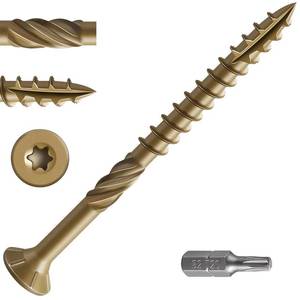 lot 20219 image: Wensilon #10  3 Deck Screws, (342pcs) 5 lbs.Exterior Wood Screws, Rust Resistant Epoxy Coated, Bronze, T25 Star Bit