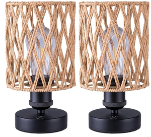lot 6065 image: Woven Rope Lamp Shades with Metal Bases metal based on one of the lamps broken - Stock image may not match actual product images