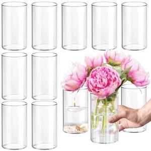 lot 1195 image: A 10Pcs Glass Cylinder vases for Centerpieces, 6 Inches Clear Bud Vases for Wedding Decorations,Floral Vase Bulk Flower vases,Tall Glass Hurricane Candle Holder for Table Shelf, Party.