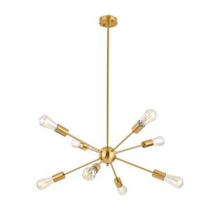 lot 1211 image: BONLICHT Brushed Brass Sputnik Chandelier 8 Light Mid Century Modern Light Fixture Ceiling Flush Mount Gold Industrial Pendant Lighting for Living Room Dining Room Bedroom Foyer