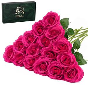 lot 1215 image: Waipfaru 16 Pcs Fuchsia Roses, Long Stem Fake Roses Artificial Flowers, Silk Flowers Bouquet for Valentines Mothers Day Hotpink Home Decor (Fuchsia)