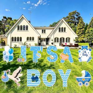 lot 1219 image: Large Baby Shower Yard Sign It�s a Boy Blue Yard Signs with Stakes 16 Inch Tall Baby Boy Lawn Sign Gender Reveal Outdoor Decoration Welcome Home Newborn Announcement Sign for Party Decorations,11 Pcs