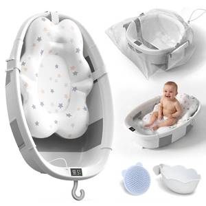 lot 1228 image: Collapsible Baby Bathtub - Large Baby Bath Tub with Thermometer  Bath Essential Baera para Bebe Easy Fold Baby Tub  Travel Infant Newborn Toddler Bathtub for Baby Girl Boy 0 to 36 Months (Grey)