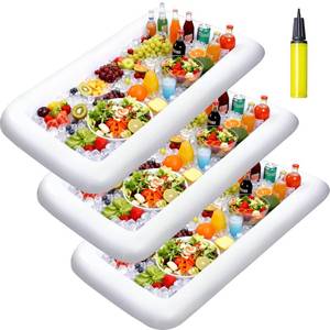 lot 1235 image: JOYIN 3-Pack Inflatable Serving Bars Cooler - Inflatable Cooler Ice Buffet Salad Serving Trays with Drain Plug, Food Drink Holder for Indoor Outdoor Summer Picnic Beach Pool Luau Party