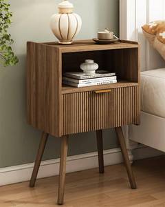 lot 1242 image: JOONEE Nightstand,Modern Bedside Table with Storage Drawer and Open Wood Shelf, for Living Room, Bedroom and Small Spaces, Accent Night Stand with Solid Wood Legs, Easy Assembly,Walnut Brown