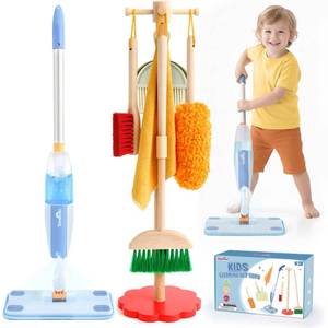 lot 1243 image: Wooden Toddler Cleaning Set, 10Pcs Kids Cleaning Toy Set with Kid Spray Mop
