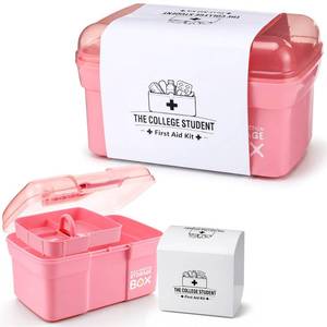 lot 1250 image: Pinkunn 11 Inches College Medicine Kit for Dorm, Plastic College Student First Aid Box Empty Medicine Organizers Storage Tackle Box with Removable Tray, Back to School Gift for Students (Pink)