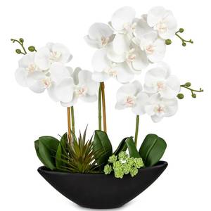 lot 1254 image: Briful Orchid Fake Flowers 17in White Artificial Orchid Silk Flowers in Black Pot Faux Orchid Arrangement for Home Office Bathroom Dining Table Modern Decoration