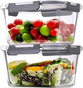 lot 1259 image: Hontent 2 Pack Large Glass Storage Containers with Lids 85oz10.5cup Big Airtight Glass Food Storage Containers for Rotisserie Chicken Watermelon Meal Prep, BPA Free, Freezer Dishwasher Oven Safe