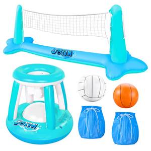 lot 1285 image: JOYIN XL Inflatable Pool Float Set, 125ftft Volleyball Net and Basketball Hoops, Extra Large Floating Swimming Game Toy for Kids and Adults, Summer Floaties, Volleyball CourtBasketball, XL-Blue, Cyan