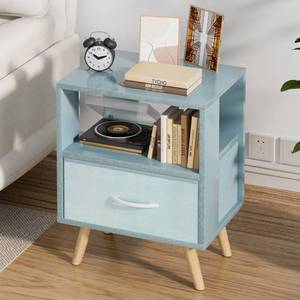 lot 1287 image: Aenuert Night Stand, Blue Kids Nightstand with Drawer, Nursery Side Table with Open Storage, 2-Tier Modern End Table, Bedside Table for Small Space, Living Room, Bedroom