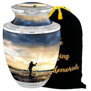 lot 1299 image: Personalized Medallion Fisherman Fishing Cremation Urns for Adult Ashes Male (Gone Fishing in Heaven No Medallion, Adult Urn, Gone Fishing in Heaven No Medallion