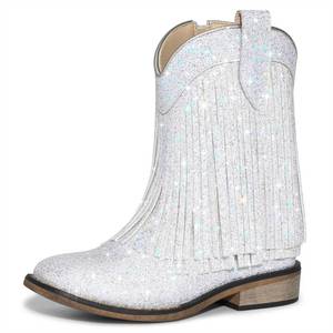 lot 1300 image: Rollda Glitter Fringe Cowgirl Boots Sparkle Tassel Cowboy Boots for Girls 13