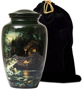 lot 1301 image: Bhartiyaa Handicraft Fishing Urn for Human Ashes Adult Male Female, Bass Fish Cremation Urns Handcrafted Adult for MenandWomen Memorial Urns