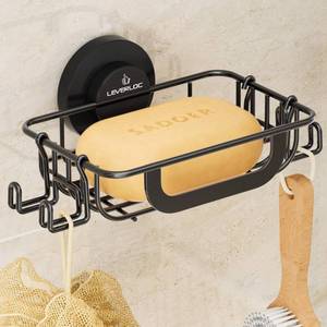 lot 2174 image: LEVERLOC Bar Soap Holder with Hooks, Suction Cup Soap Dish Stainless Steel